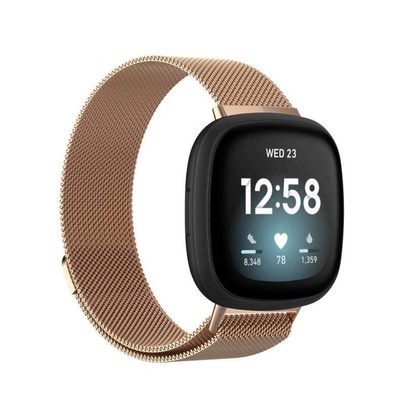 For Fitbit Versa 4 / 3 Milanese Magnetic Metal Weave Watchband, Small Size(Rose Gold)