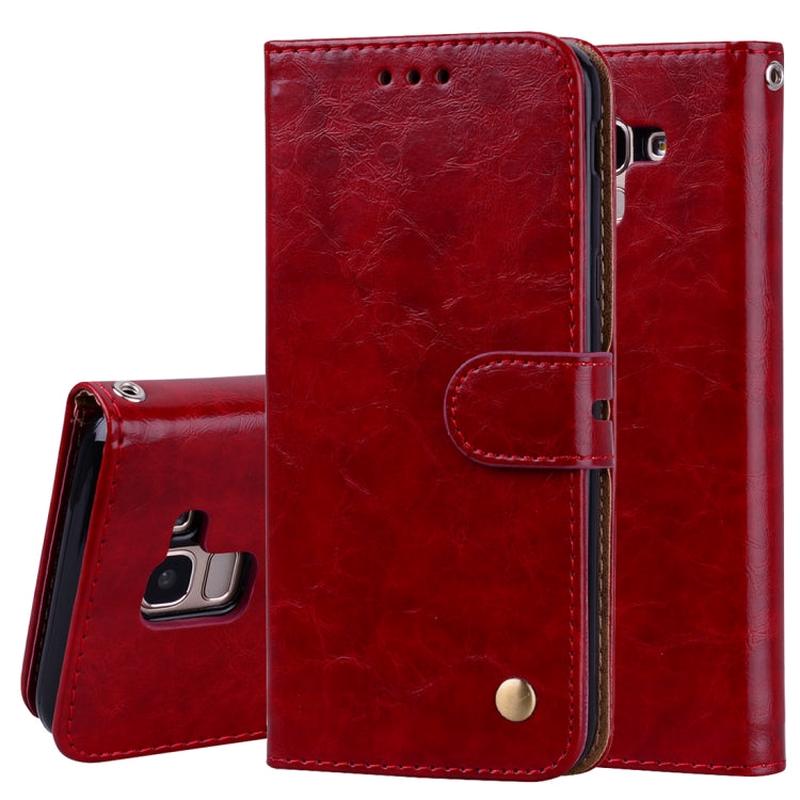 Business Style Oil Wax Texture Horizontal Flip Leather Case for Galaxy J6 (EU Version) (2018), with Holder & Card Slots & Wallet (Red)