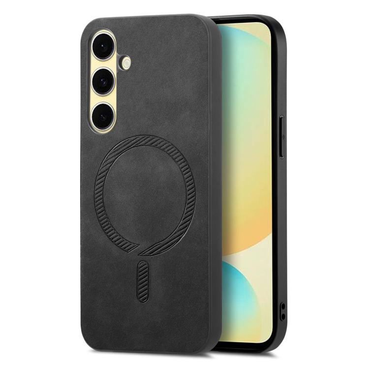 For Samsung Galaxy A56 5G Solid Color Retro Magsafe PU Back Cover Phone Case(Black)