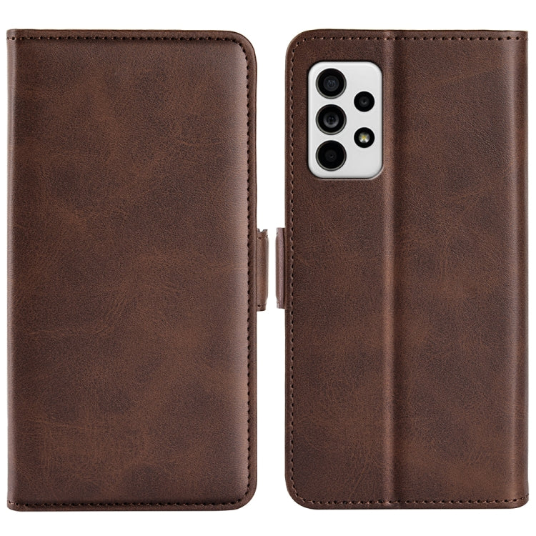 For Samsung Galaxy A33 5G Dual-side Magnetic Leather Case with Holder & Card Slots & Wallet(Brown)