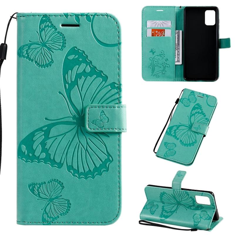 For Galaxy A71 Pressed Printing Butterfly Pattern Horizontal Flip PU Leather Case with Holder & Card Slots & Wallet & Lanyard(Green)