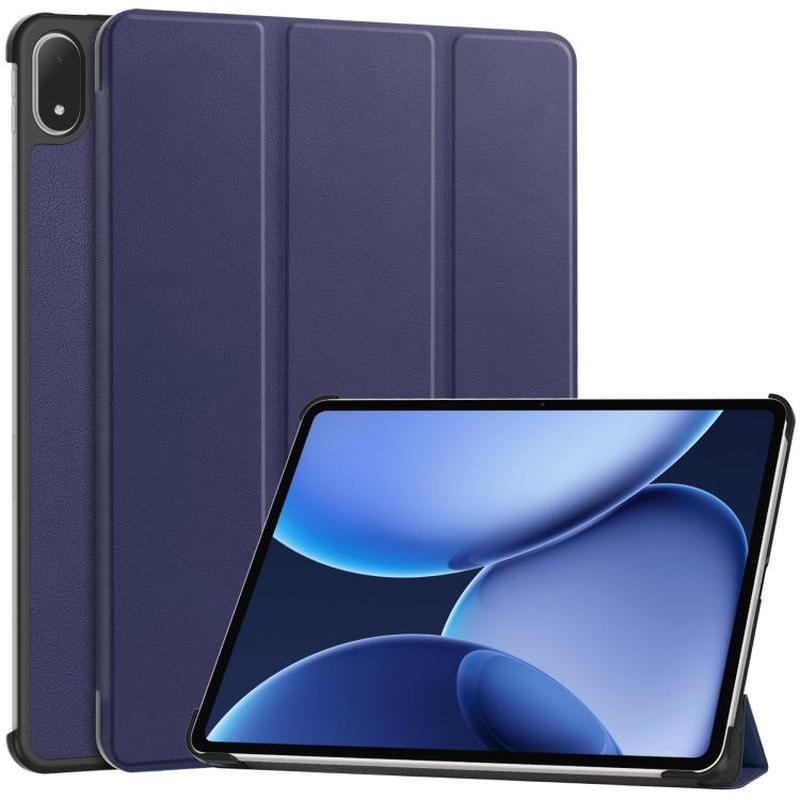For OnePlus Pad 2 Pro / Pad 3 Global Custer Texture 3-Fold Holder Leather Smart Tablet Case(Dark Blue)