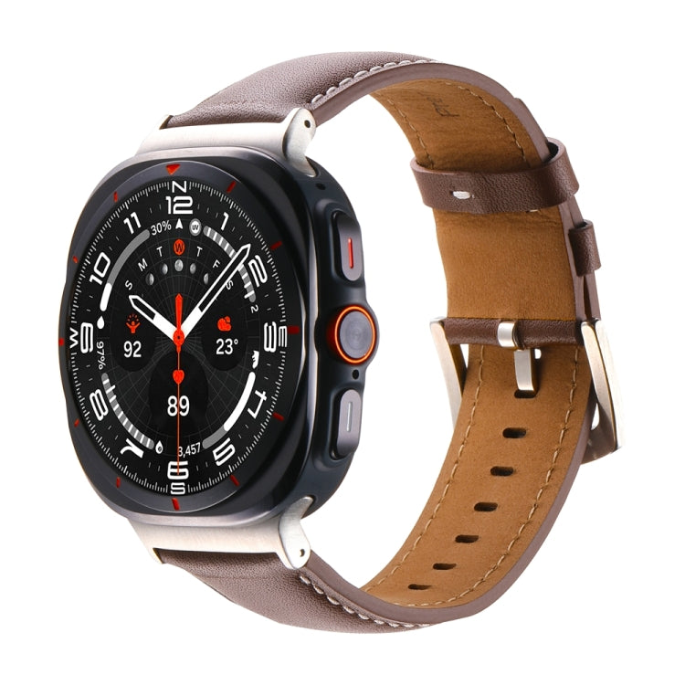 For Samsung Galaxy Watch Ultra 47mm / Ultra 2025 Plain Genuine Leather Watch Band(Red Brown)