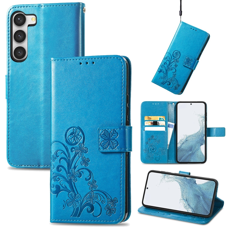 For Samsung Galaxy A54 5G Four-leaf Clasp Embossed Buckle Leather Phone Case(Blue)