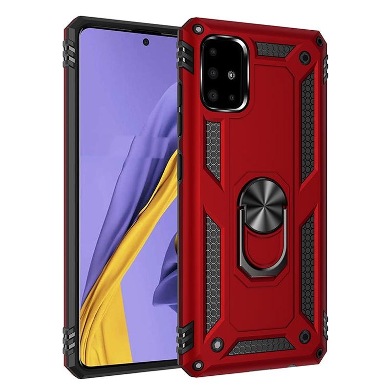 For Galaxy A51 Shockproof TPU + PC Protective Case with 360 Degree Rotating Holder(Red)