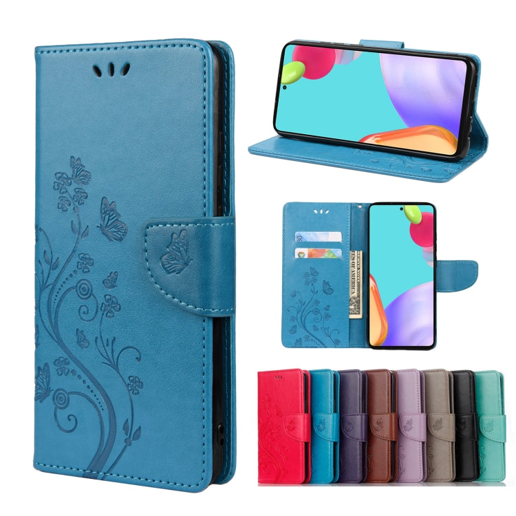 For Samsung Galaxy A23 5G Butterfly Flower Pattern Flip Leather Phone Case(Blue)