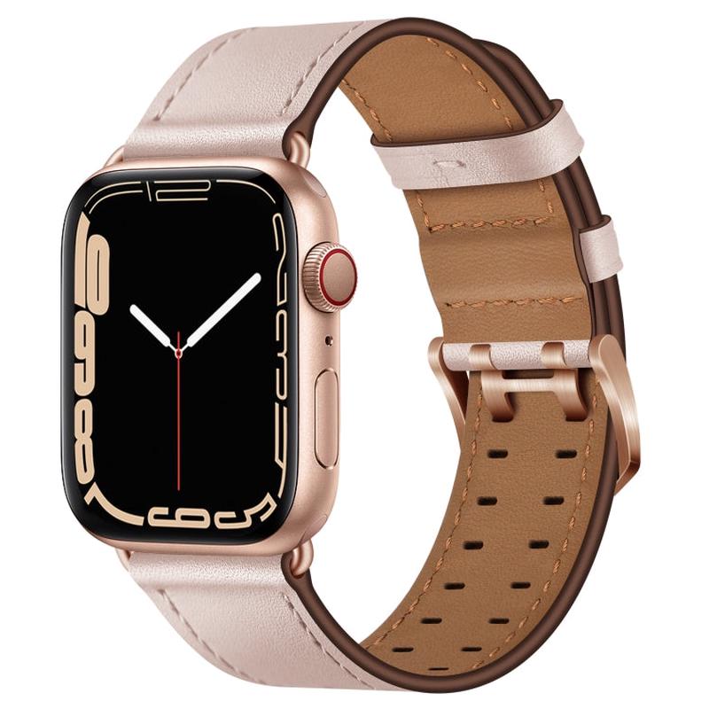 Double Buckles Leather Watch Band For Apple Watch Series 9&8&7 41mm / SE 3&SE 2&6&SE&5&4 40mm / 3&2&1 38mm(Pink Sand)
