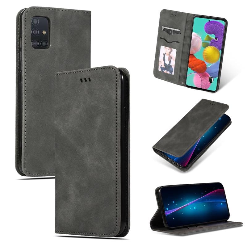 For Galaxy A71 Retro Skin Feel Business Magnetic Horizontal Flip Leather Case(Dark Grey)