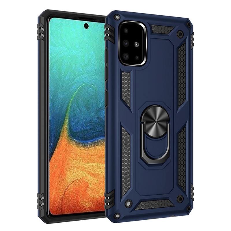 For Galaxy A71 Shockproof TPU + PC Protective Case with 360 Degree Rotating Holder(Blue)