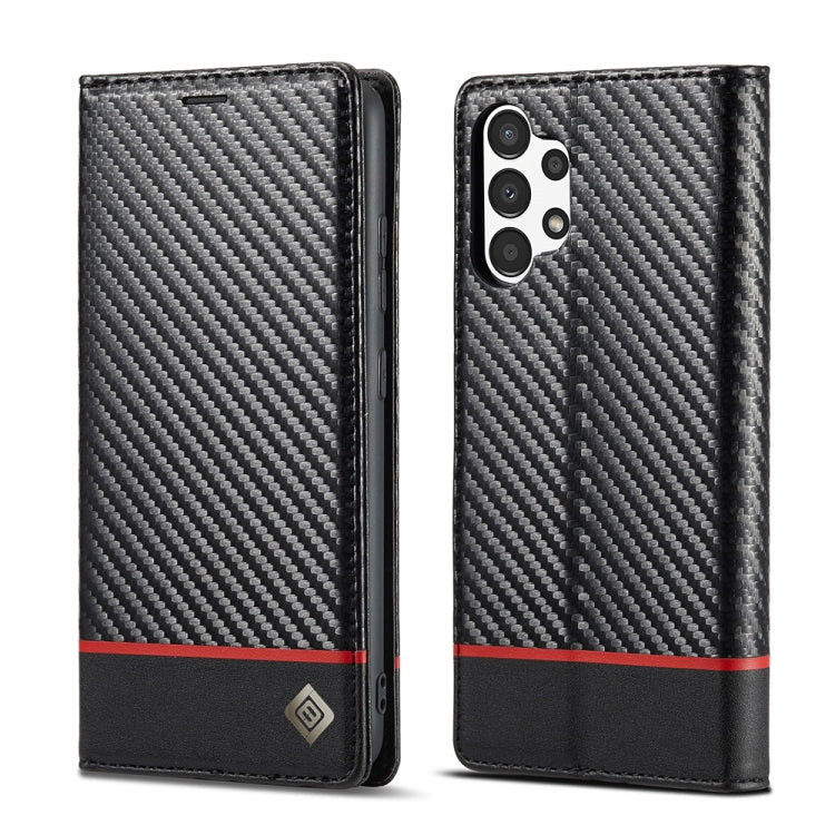 For Samsung Galaxy A13 4G LC.IMEEKE Carbon Fiber Horizontal Flip Leather Phone Case(Horizontal Black)