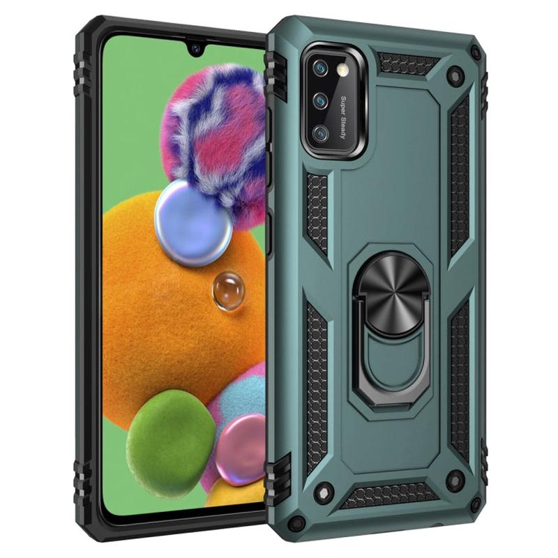 For Galaxy A41 Shockproof TPU + PC Protective Case with 360 Degree Rotating Holder(Green)