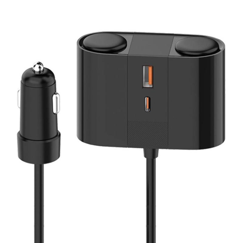S-46 45W Rotating Dual Cigarette Lighter Extension Port Car Charger(Black)