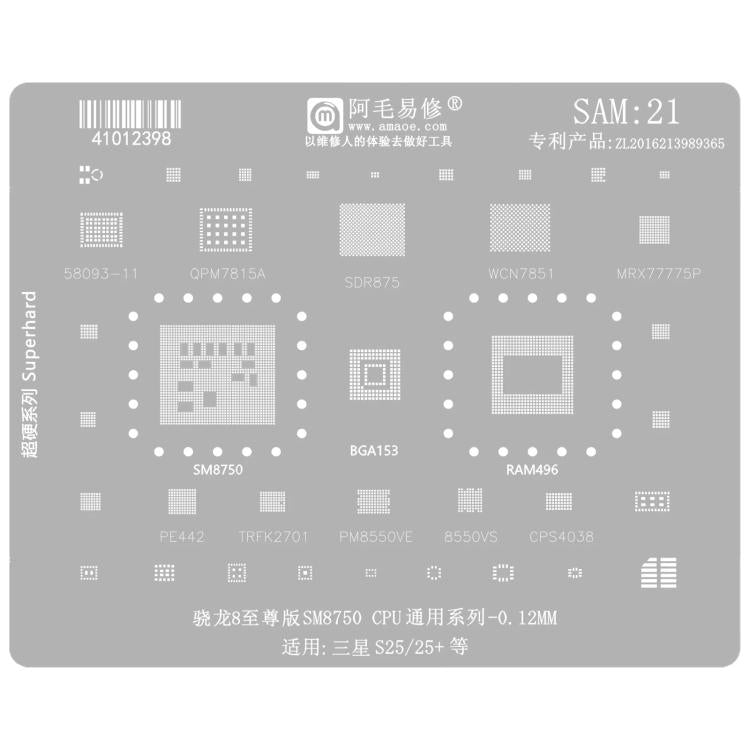 AMAOE For Samsung BGA Reballing Stencil Soldering Repair Tool, Model: SAM21 S25/S25+