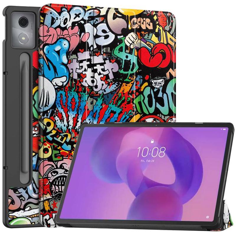 For Lenovo Idea Tab Pro Custer Painted 3-Fold Holder Leather Smart Tablet Case(Graffiti)