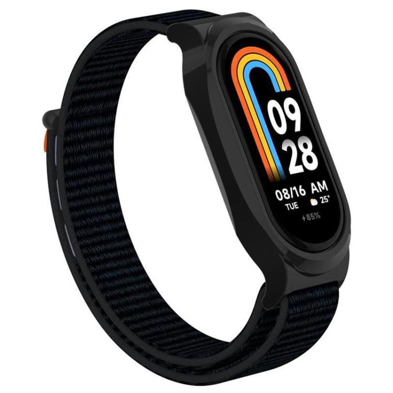 For Xiaomi Smart Band 8 PC Case Loop Nylon Hook and Loop Fastener Watch Band(Dark Black)
