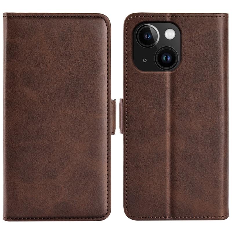 For iPhone 15 Dual-side Magnetic Buckle Horizontal Flip Leather Phone Case(Brown)