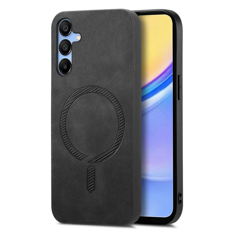 For Samsung Galaxy A16 Solid Color Retro Magsafe PU Back Cover Phone Case(Black)