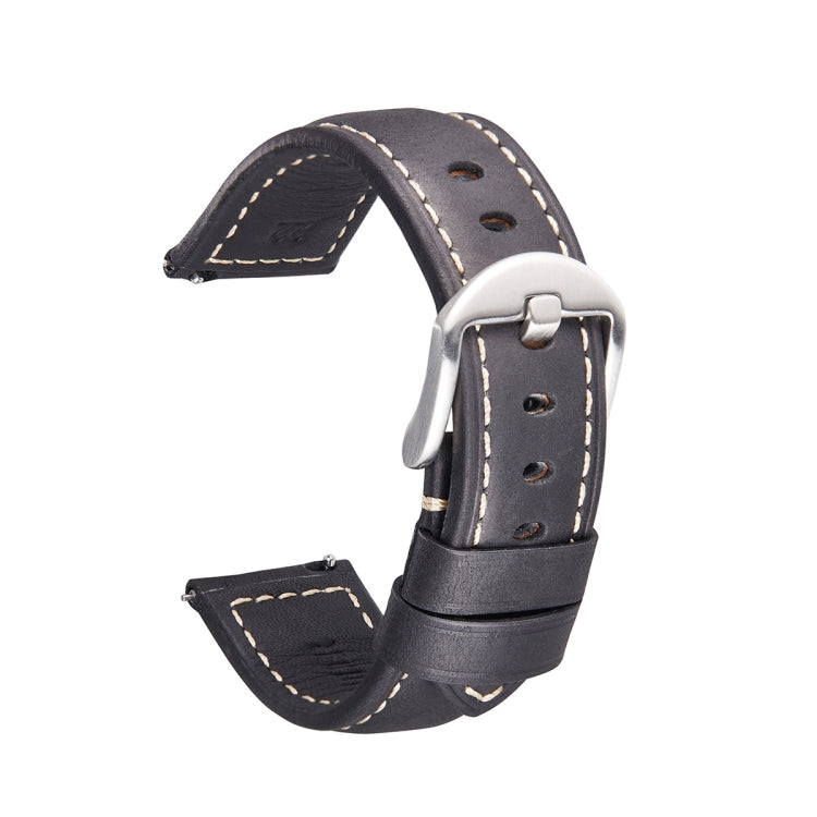 Quick Release Watch Band Crazy Horse Leather Retro Watch Band For Samsung Huawei,Size: 22mm (Black Silver Buckle)