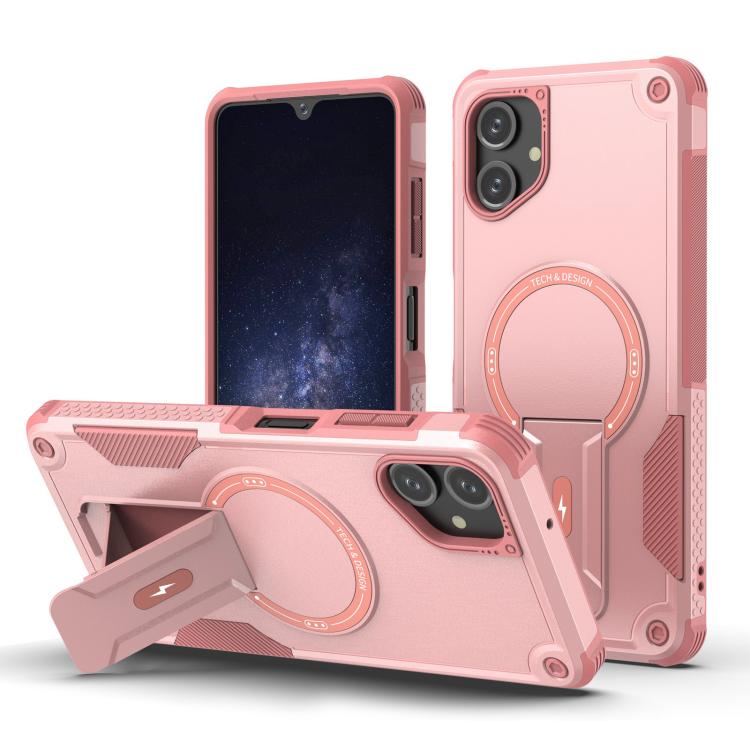 For Samsung Galaxy A06 4G / 5G Armor MagSafe Holder PC Hybrid TPU Phone Case(Pink)