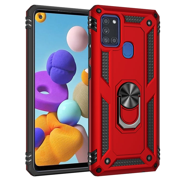 For Samsung Galaxy A21s Shockproof TPU + PC Protective Case with 360 Degree Rotating Holder(Red)