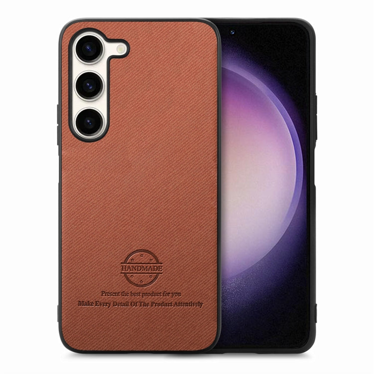 For Samsung Galaxy S21 5G Twill Fabric Leather Skin Back Phone Case(Brown)