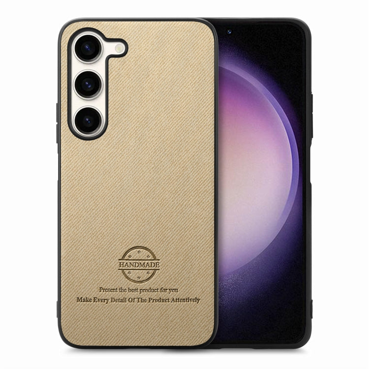 For Samsung Galaxy S21 5G Twill Fabric Leather Skin Back Phone Case(Khaki)