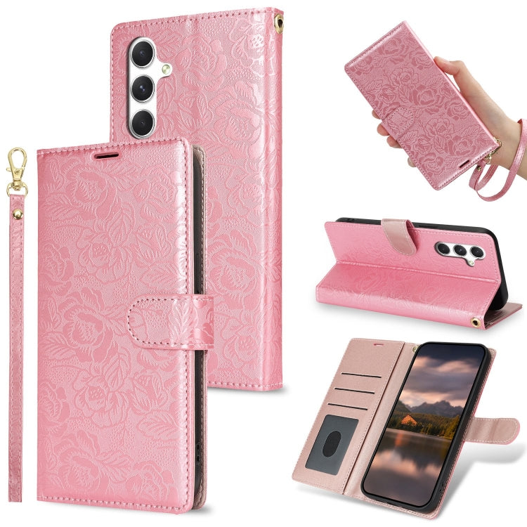 For Samsung Galaxy A16 5G Peony Flowers Imprint Leather Phone Case(Pink)
