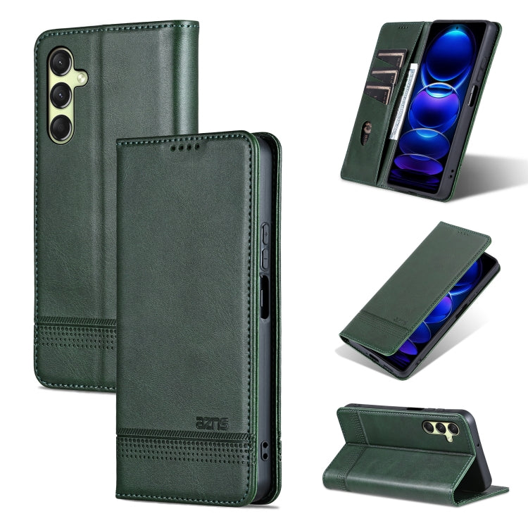For Samsung Galaxy A16 5G AZNS Magnetic Calf Texture Flip Leather Phone Case(Dark Green)