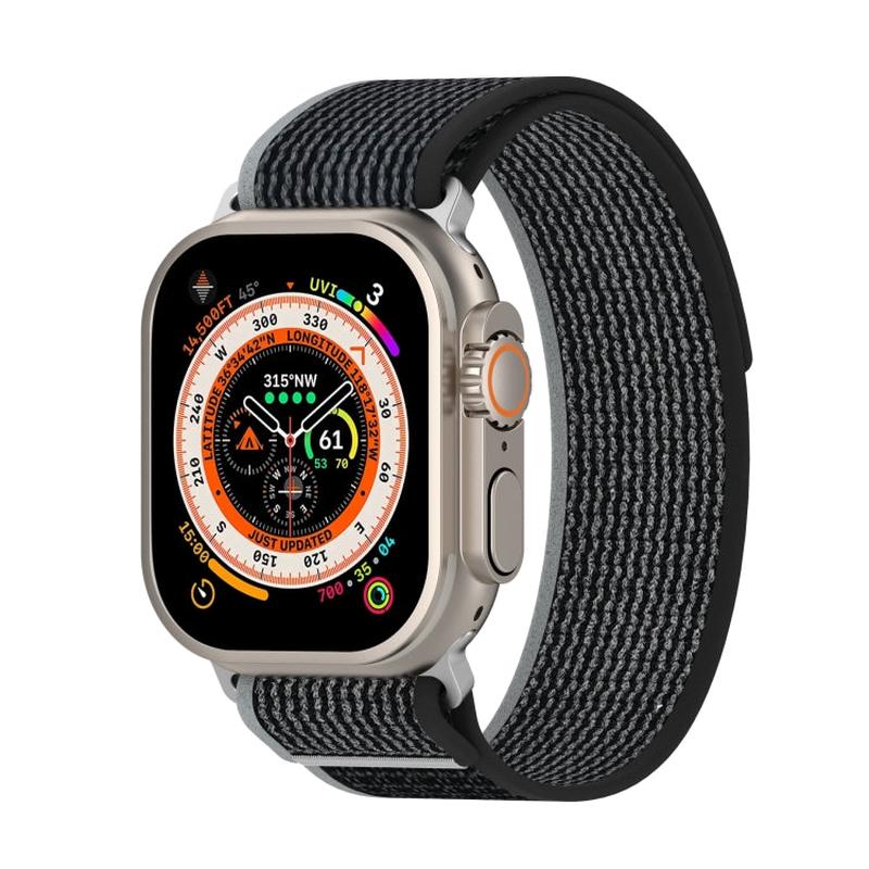 Double Color Nylon Hook and Loop Fastener Watch Band For Apple Watch Series 9&8&7 41mm / SE 3&SE 2&6&SE&5&4 40mm / 3&2&1 38mm(Black+Grey)