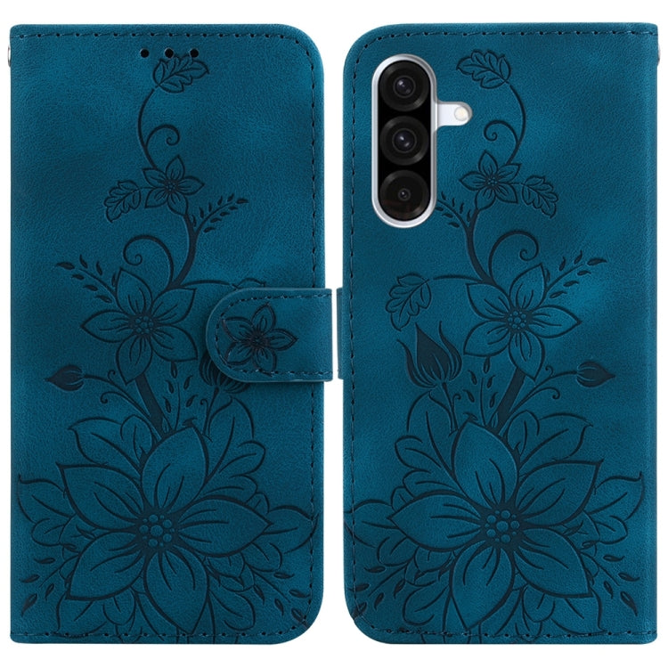For Samsung Galaxy A36 5G / A56 5G Lily Embossed Leather Phone Case(Dark Blue)