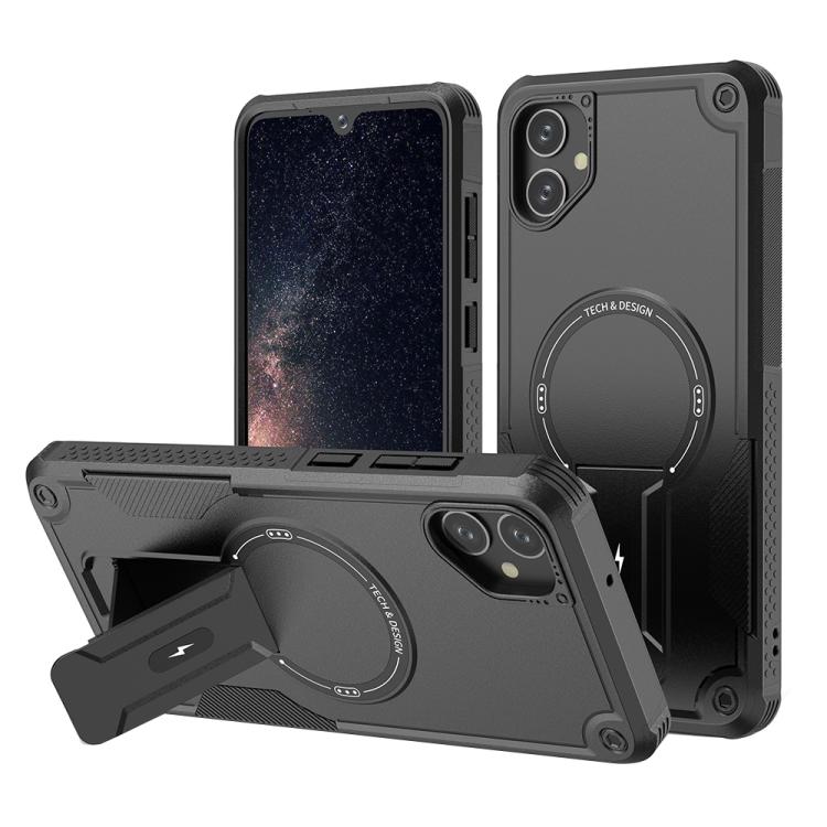 For Samsung Galaxy A05 Armor MagSafe Holder PC Hybrid TPU Phone Case(Black)