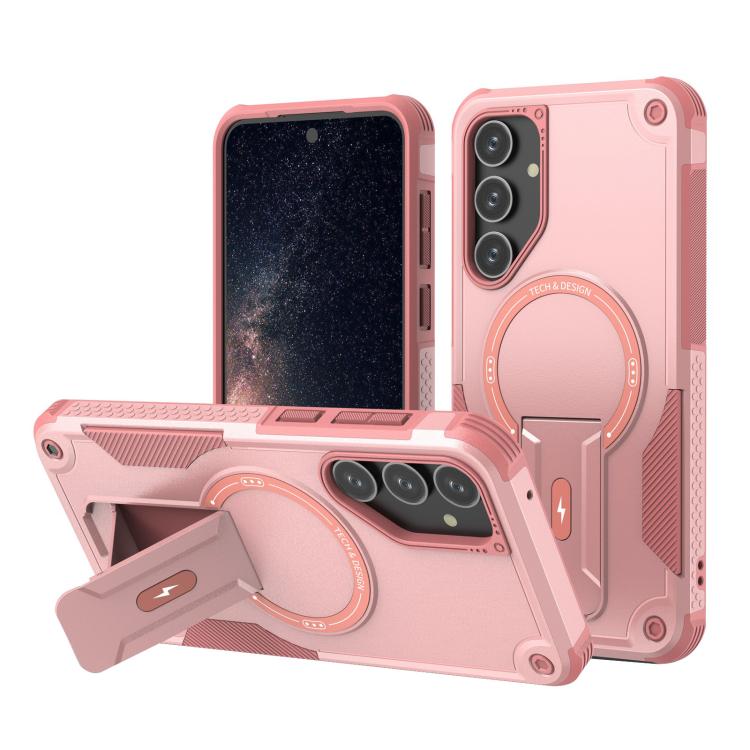 For Samsung Galaxy A16 4G / 5G Armor MagSafe Holder PC Hybrid TPU Phone Case(Pink)