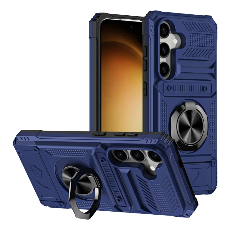 For Samsung Galaxy A35 5G TPU+PC Shockproof Card Phone Case with Metal Ring Holder(Blue)