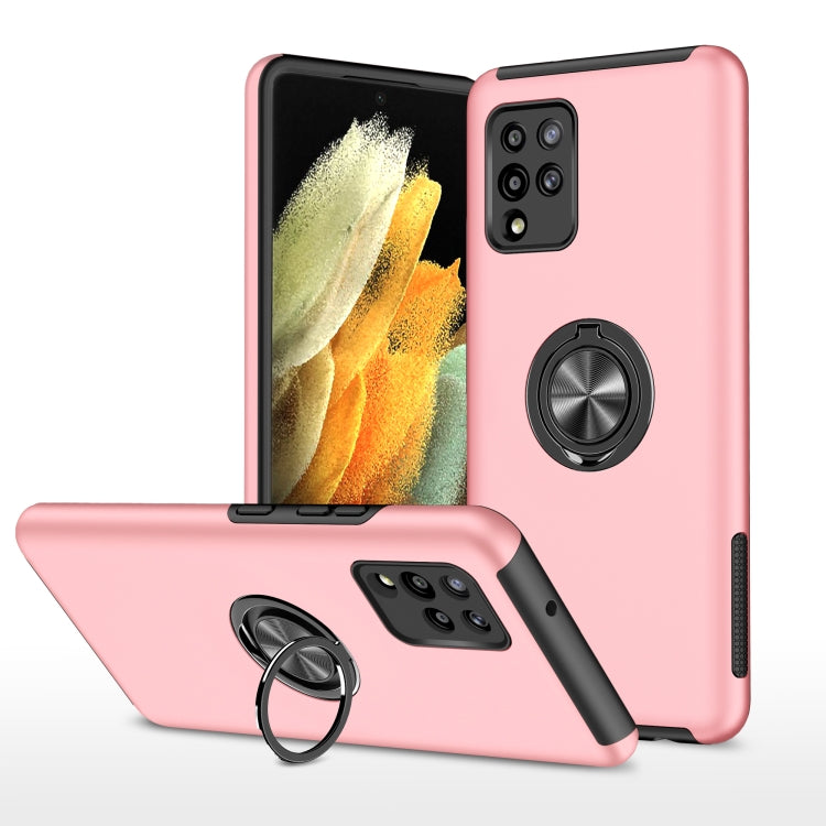 For Samsung Galaxy A42 5G PC + TPU Shockproof Magnetic Protective Case with Invisible Ring Holder(Rose Gold)