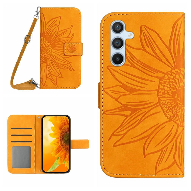 For Samsung Galaxy A36 5G Skin Feel Sun Flower Embossed Flip Leather Phone Case with Lanyard(Yellow)