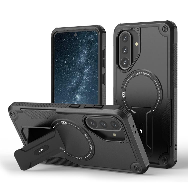 For Samsung Galaxy A36 / A56 5G Armor MagSafe Holder PC Hybrid TPU Phone Case(Black)