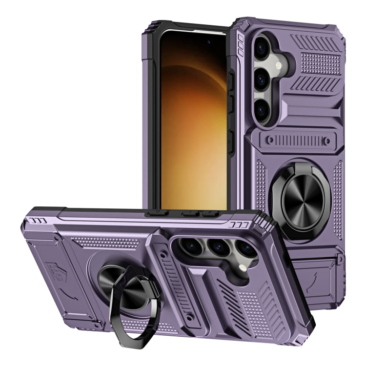 For Samsung Galaxy A35 5G TPU+PC Shockproof Card Phone Case with Metal Ring Holder(Purple)