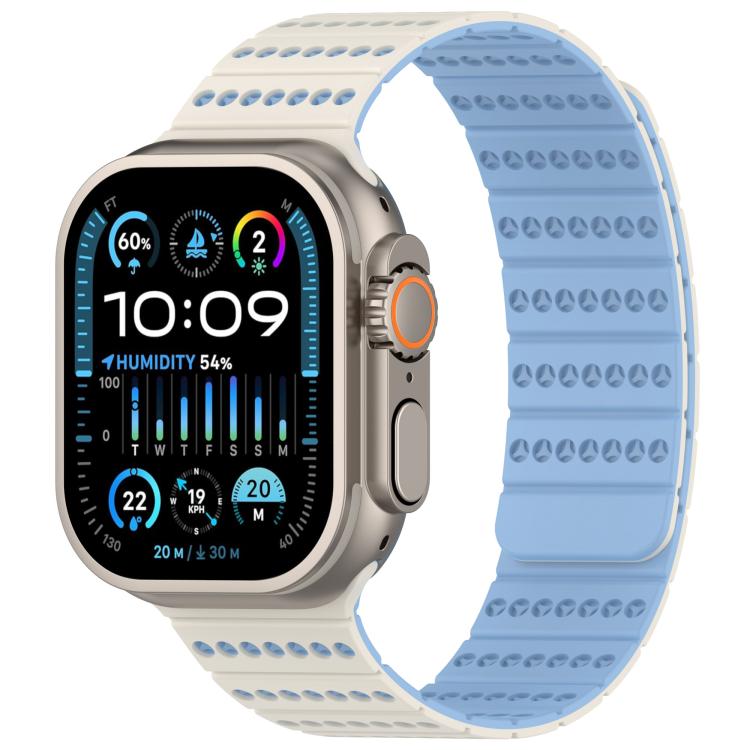 For Apple Watch 42mm / 41mm / 40mm / 38mm Honeycomb Magnetic Watch Band(Antique White Misty Blue)