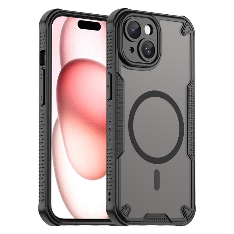 For iPhone 15 Armor Glaze MagSafe Magnetic Phone Case(Black)