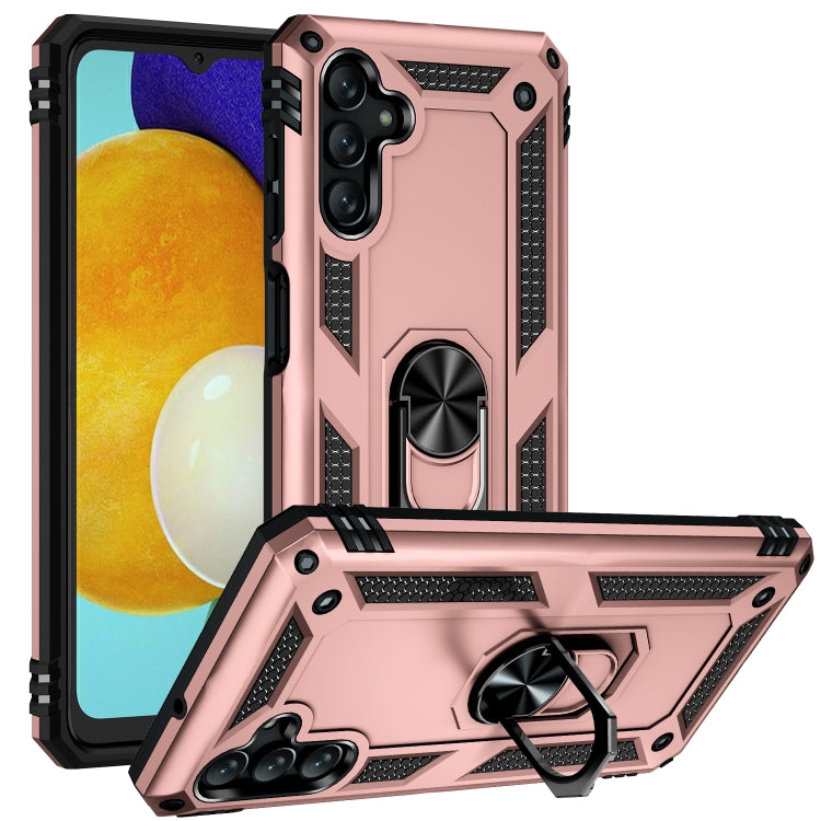 For Samsung Galaxy A13 5G Shockproof TPU + PC Protective Case with 360 Degree Rotating Holder(Rose Gold)