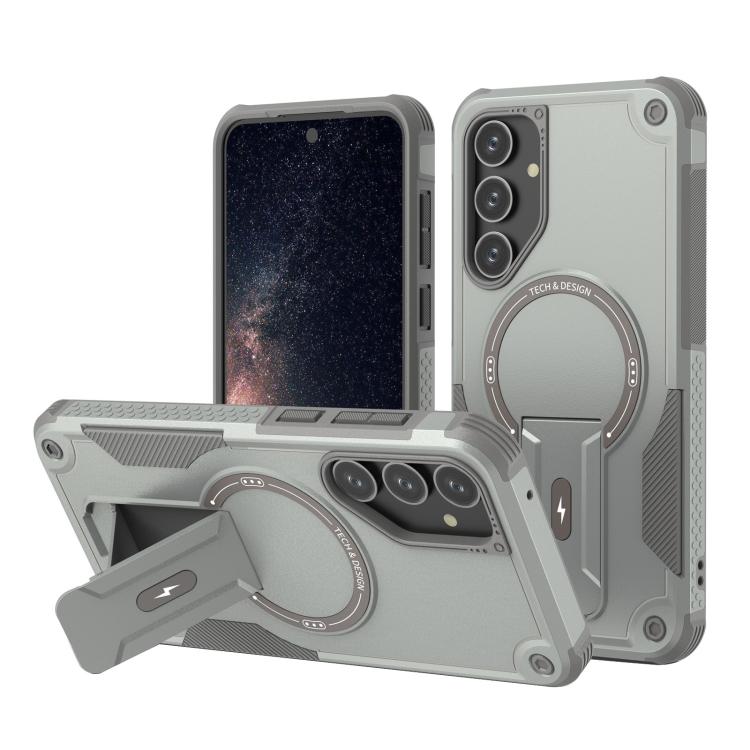 For Samsung Galaxy A16 4G / 5G Armor MagSafe Holder PC Hybrid TPU Phone Case(Grey)