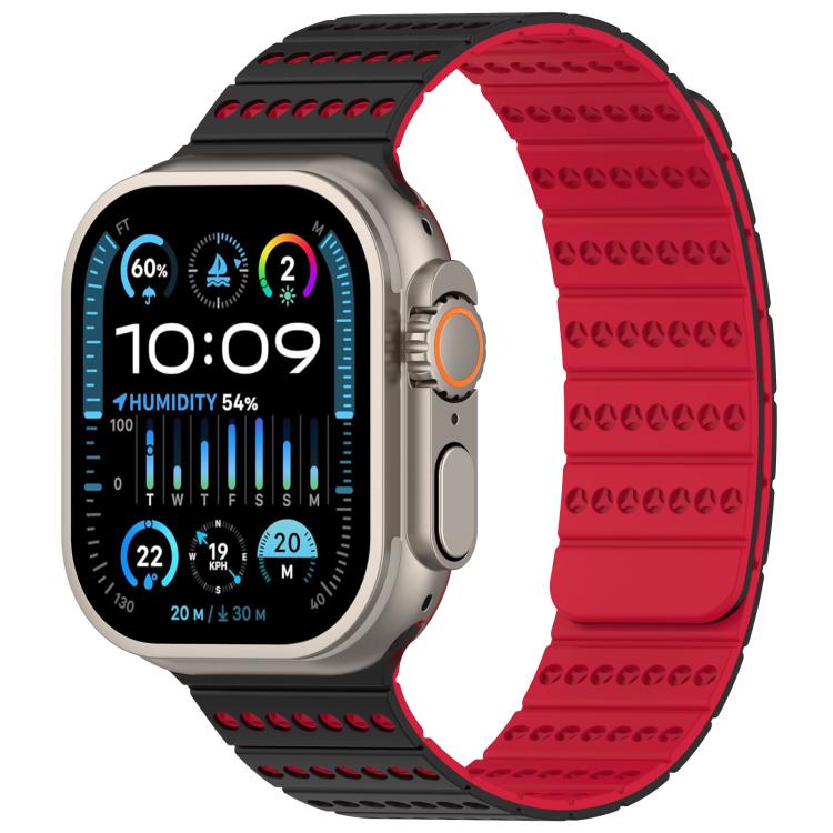 For Apple Watch 42mm / 41mm / 40mm / 38mm Honeycomb Magnetic Watch Band(Black Red)