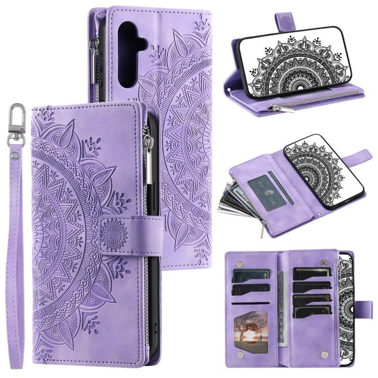 For Samsung Galaxy A16 5G Multi-Card Totem Zipper Leather Phone Case(Purple)