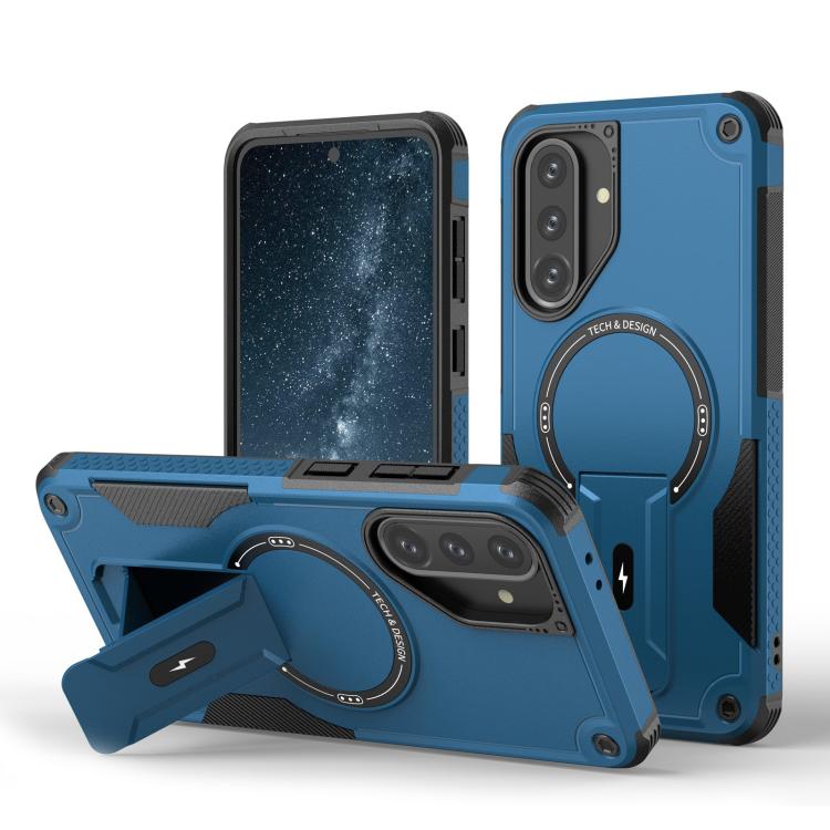 For Samsung Galaxy A36 / A56 5G Armor MagSafe Holder PC Hybrid TPU Phone Case(Dark Blue)