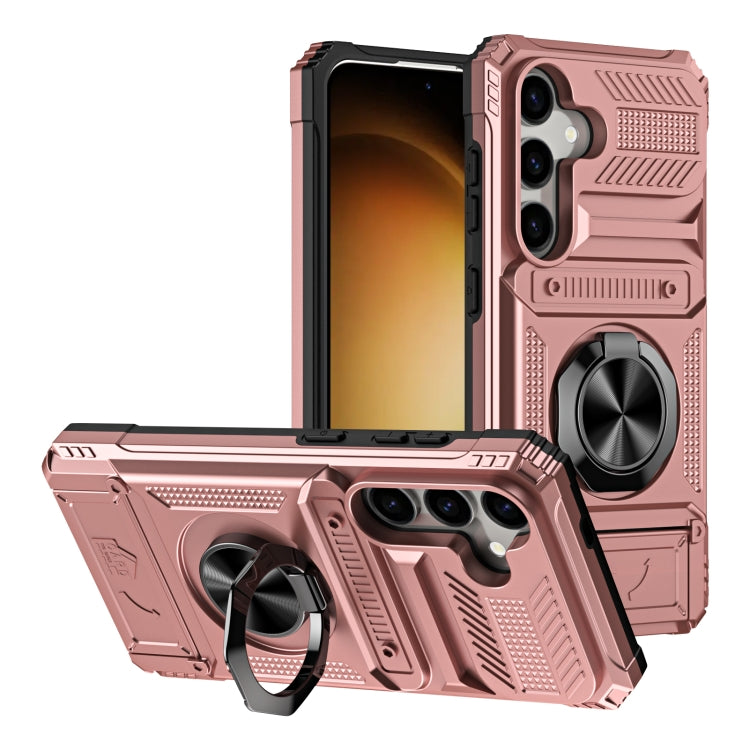 For Samsung Galaxy A55 5G TPU+PC Shockproof Card Phone Case with Metal Ring Holder(Rose Gold)