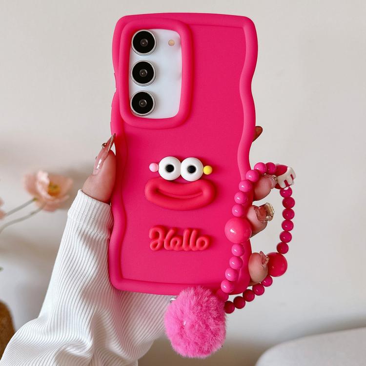 For Samsung Galaxy S21 FE 5G Cartoon Sausage Mouth TPU Phone Case with Bead Chain(Red)