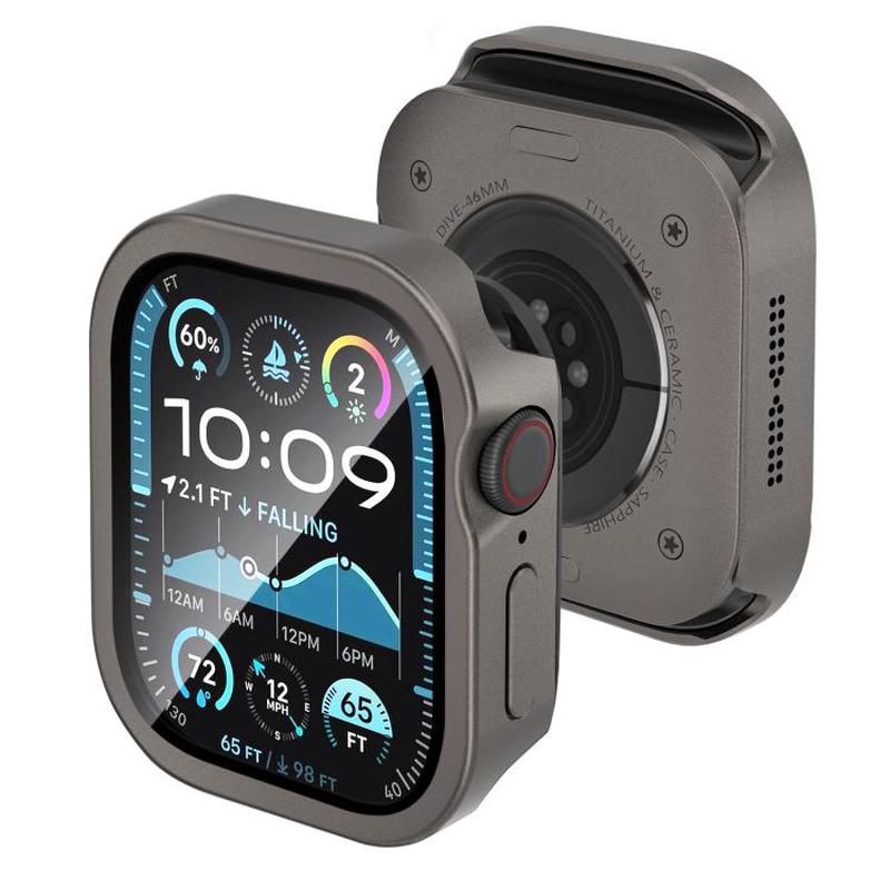 For Apple Watch Series 11 / 10 46mm Tempered Film Integrated Aluminum Watch Case(Titanium)