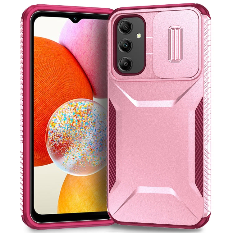 For Samsung Galaxy A14 5G Sliding Camshield Phone Case(Pink + Rose Red)