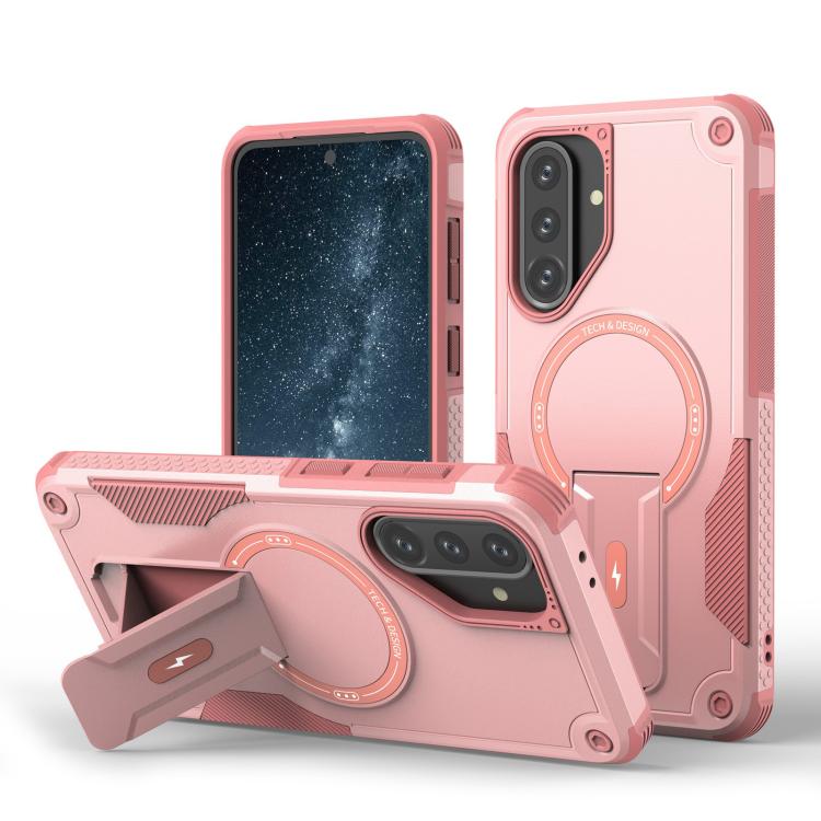 For Samsung Galaxy A36 / A56 5G Armor MagSafe Holder PC Hybrid TPU Phone Case(Pink)