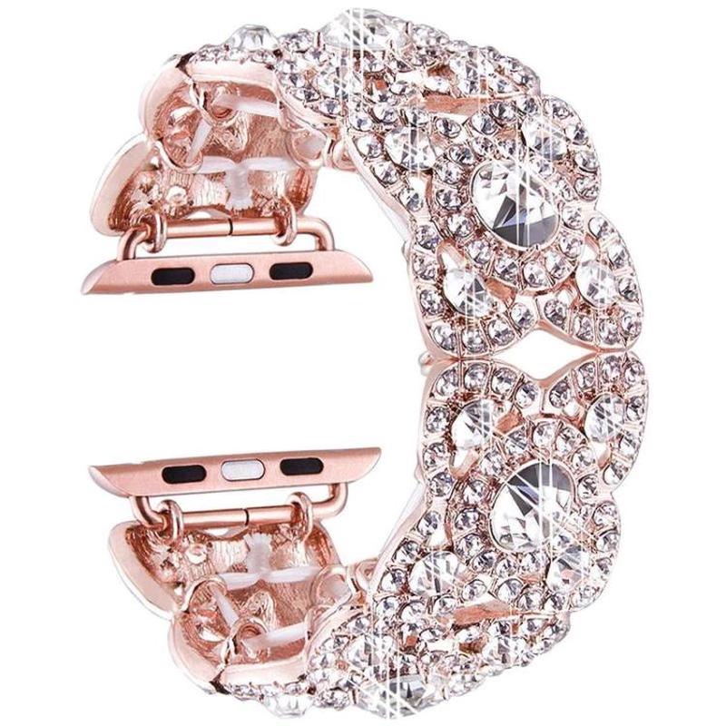 Petaled Metal Diamond Wristband Strap For Apple Watch Series 9 / 8 / 7 / 6 / SE / 5 / 4 / 3, Color: 1215 Rose Gold(38/40/41mm)